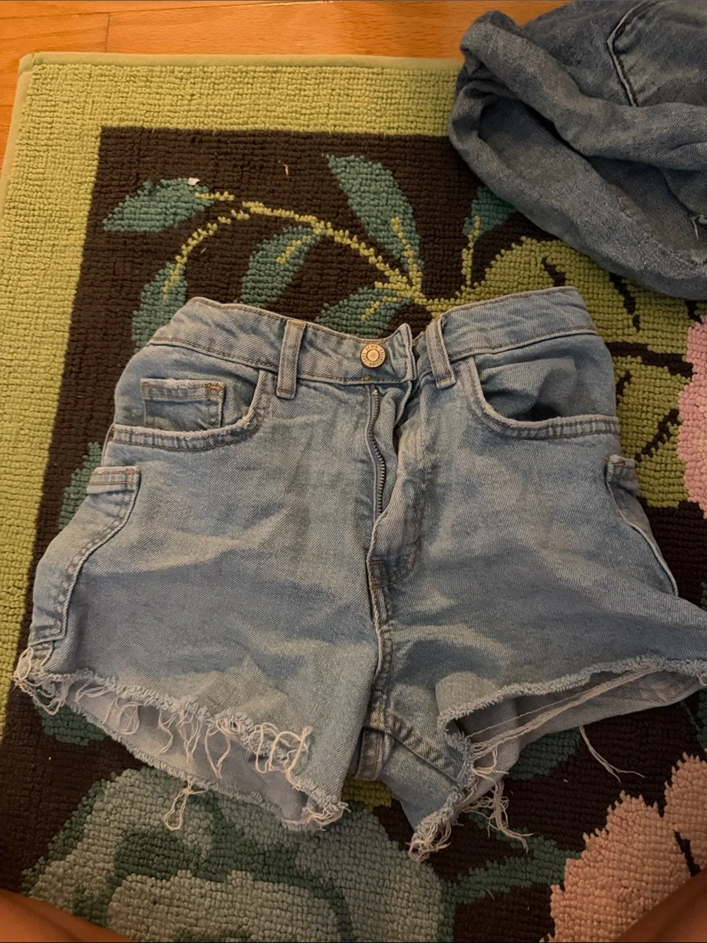 Zara Light Blue Frayed Denim Cutoff Shorts